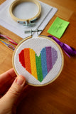 Tiny 3” Hoop Cross Stitch Kit | Love Heart | Rainbow