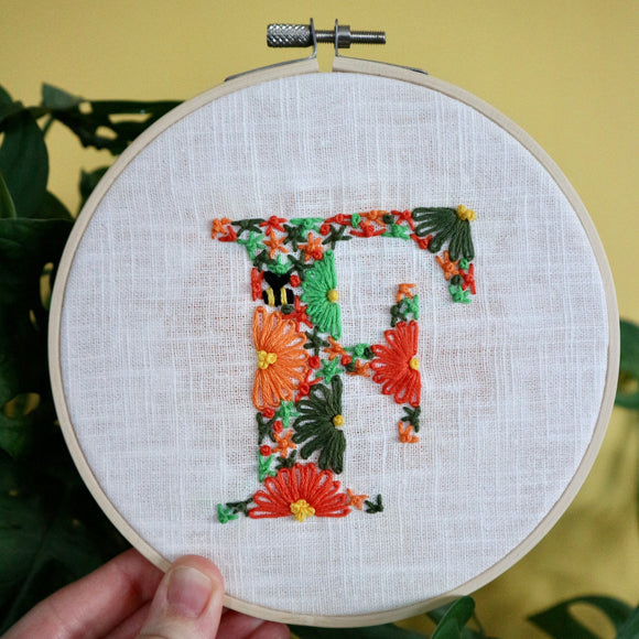 Initial Embroidery Kit | Orange and Green