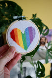 Tiny 3” Hoop Cross Stitch Kit | Love Heart | Rainbow
