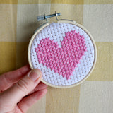 Tiny 3” Hoop Cross Stitch Kit | Heart | Count 6 Aida