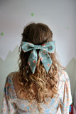 Green Floral Hair Bow Barrette