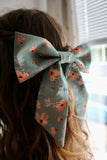 Green Floral Hair Bow Barrette