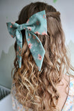 Green Floral Hair Bow Barrette