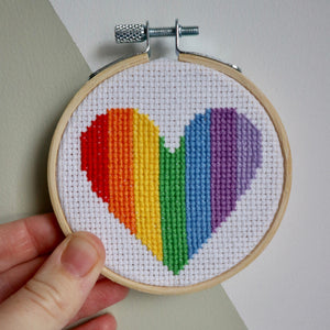 Tiny 3” Hoop Cross Stitch Kit | Love Heart | Rainbow