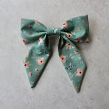 Green Floral Hair Bow Barrette