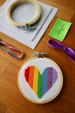 Tiny 3” Hoop Cross Stitch Kit | Love Heart | Rainbow