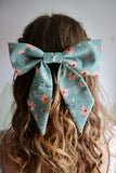 Green Floral Hair Bow Barrette