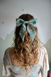 Green Floral Hair Bow Barrette