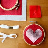 Tiny 3” Hoop Cross Stitch Kit | Heart | Count 6 Aida