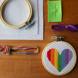 Tiny 3” Hoop Cross Stitch Kit | Love Heart | Rainbow