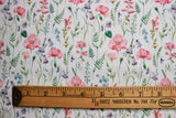 Poppy Cotton Fabric | Meadow Bluebells, Ferns and Pink Poppys