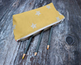 Mustard with Silver Stars Pencil Case