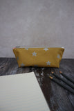 Mustard with Silver Stars Pencil Case