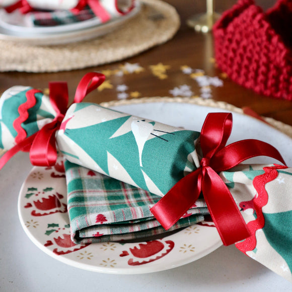 Christmas Trees and Robin - Handmade Fabric Christmas Crackers