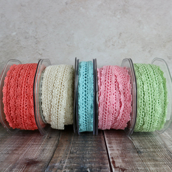 Cotton Lace Ribbon - Assorted Colours