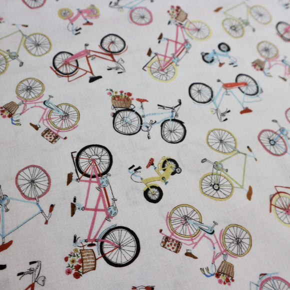 Amelia Cotton Fabric | Spring Bicycles and Flower Baskets