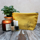 Hand printed Bee Make Up Bag