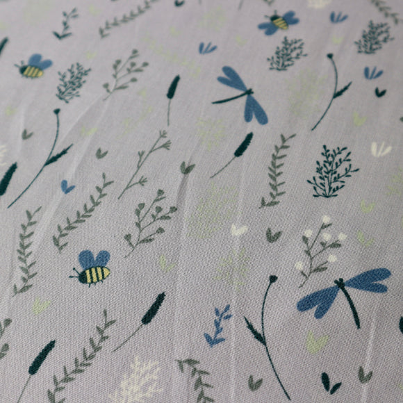 Fauna Cotton Fabric | Dragonflies, Bees and and Bee Floral Cotton Fabric