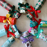 Red Check with Green Woven Christmas Tree - Handmade Fabric Christmas Crackers