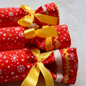 Red and White Snowflakes - Handmade Fabric Christmas Crackers