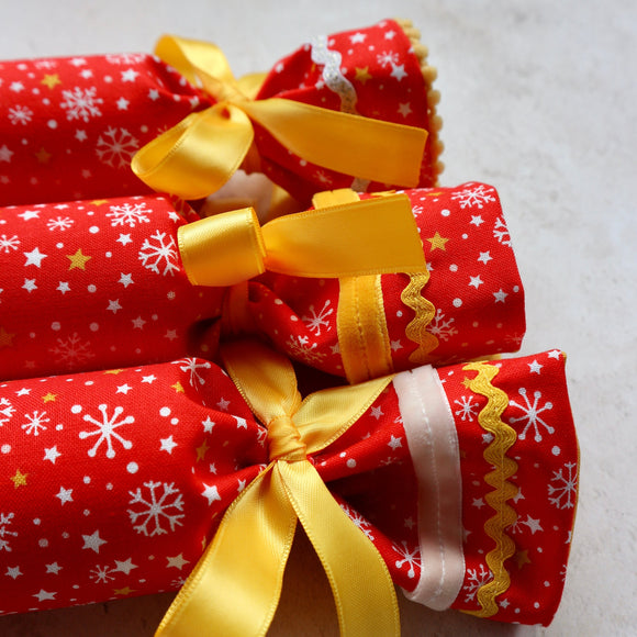 Red and White Snowflakes - Handmade Fabric Christmas Crackers