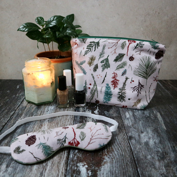 Blush Pink Ferns Make Up Bag and Eye Mask Gift Set