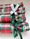 Red Check with Green Woven Christmas Tree - Handmade Fabric Christmas Crackers