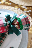 Red Check with Green Woven Christmas Tree - Handmade Fabric Christmas Crackers