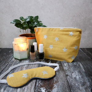 Mustard with Silver Stars Make Up Bag and Eye Mask Gift Set