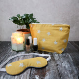 Mustard with Silver Stars Make Up Bag and Eye Mask Gift Set