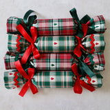 Green Check with Woven Christmas Tree - Handmade Fabric Christmas Crackers