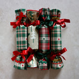 Red Check with Green Woven Christmas Tree - Handmade Fabric Christmas Crackers